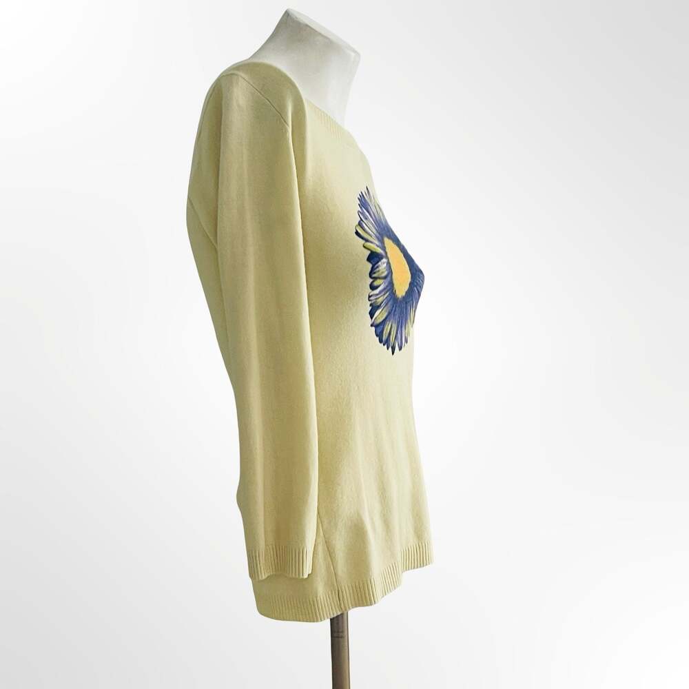 Yellow Long Sleeve Crewneck Sweater with Blue Sunflower Graphic XS - Picture 3 of 6